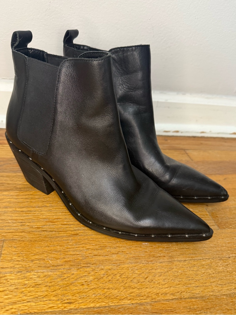 Charles David Black Leather Ankle Boots Pointed Toe Western Polar Size 6